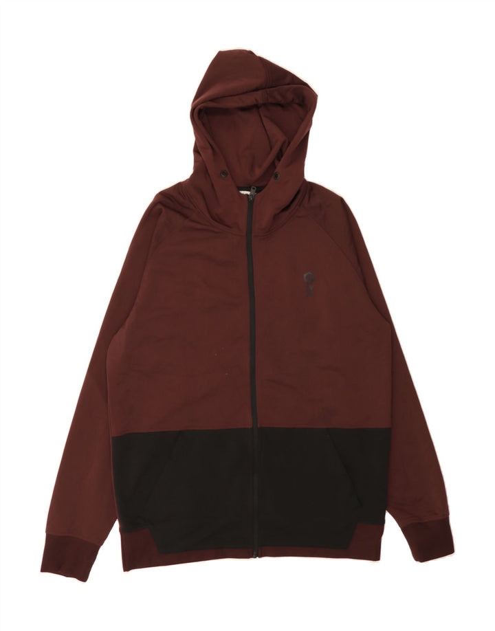 JACK & JONES Mens Zip Hoodie Sweater Large Burgundy Colourblock Polyester Vintage Jack & Jones and Second-Hand Jack & Jones from Messina Hembry 