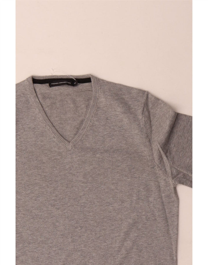 French Connection Womens V-Neck Jumper Sweater IT 18 XL Grey Cotton