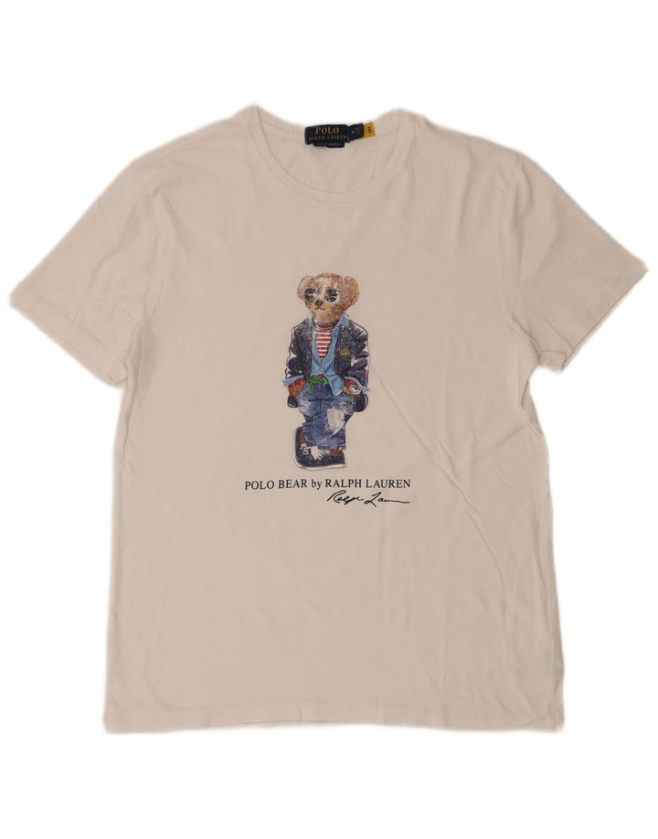 POLO RALPH LAUREN Mens Slim Fit Graphic T-Shirt Top Medium White Cotton