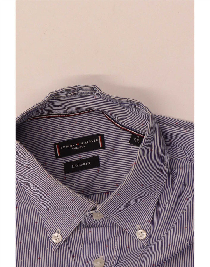 Tommy Hilfiger Mens Tailored Shirt Size 39 15 1/2 Medium Blue Pinstripe
