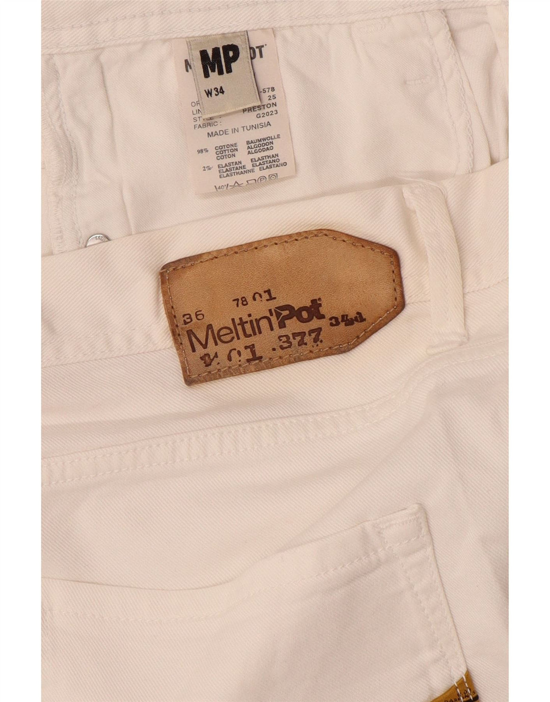 Meltin' Pot Mens Denim Shorts W34 Large White Cotton