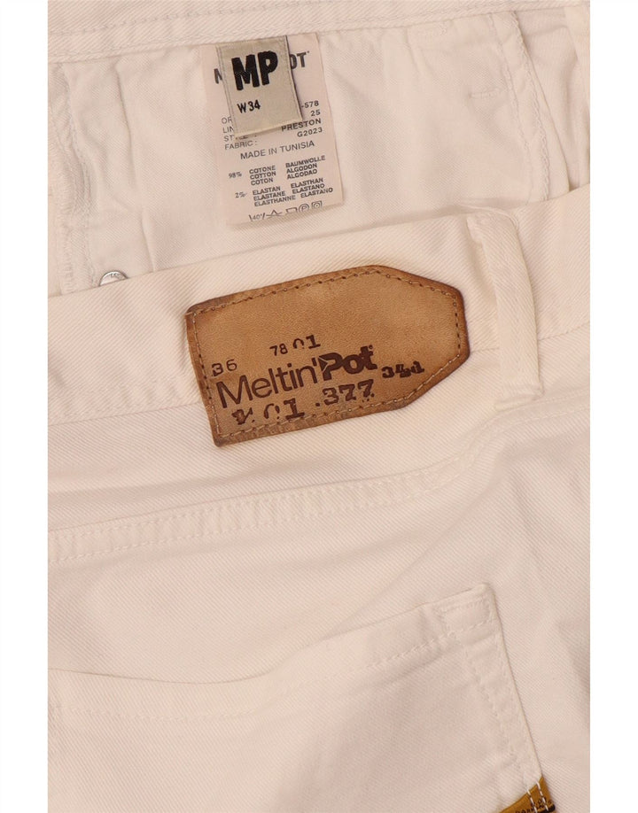 Meltin' Pot Mens Denim Shorts W34 Large White Cotton