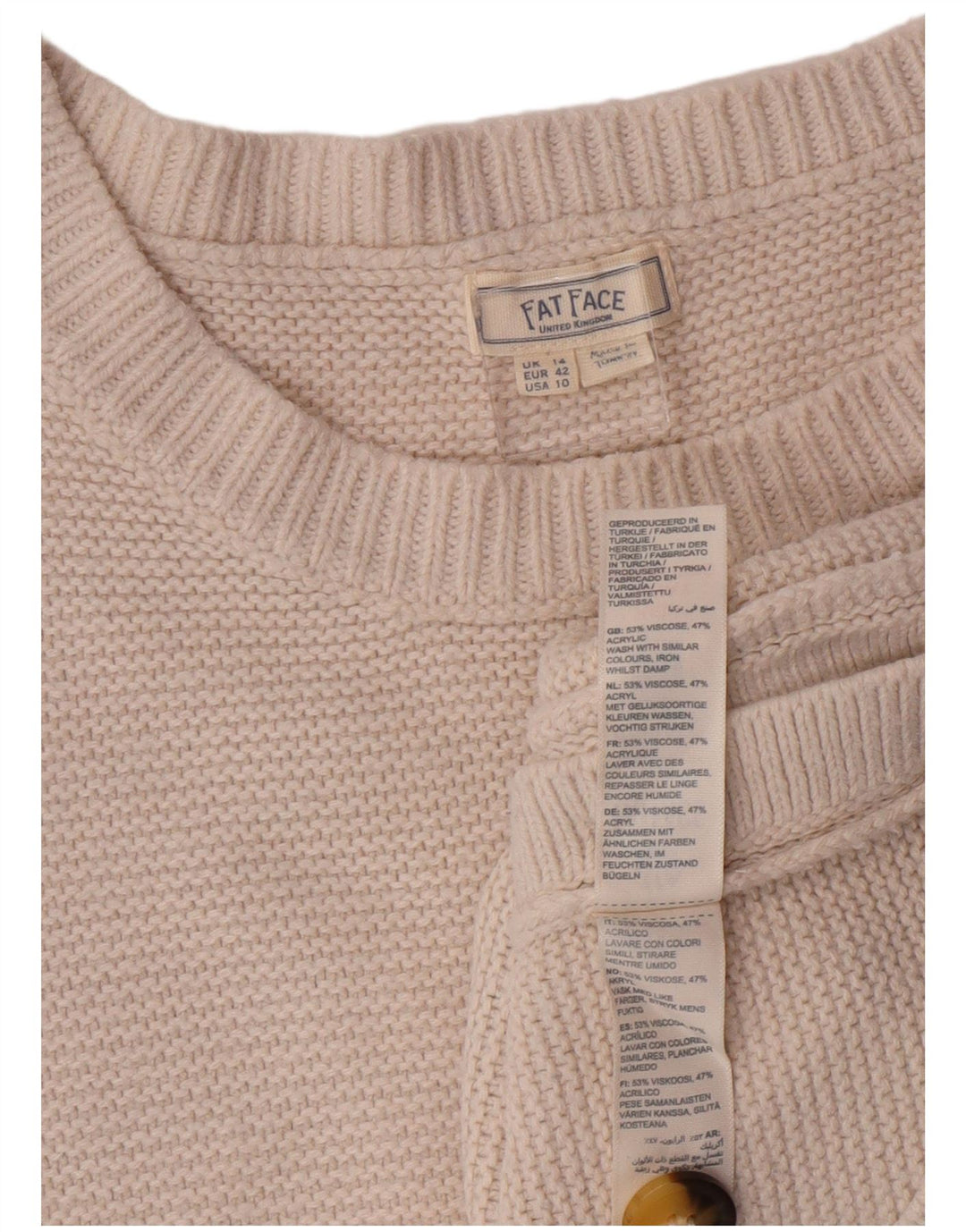 FAT FACE Womens Crew Neck Jumper Sweater UK 14 Large White Viscose
