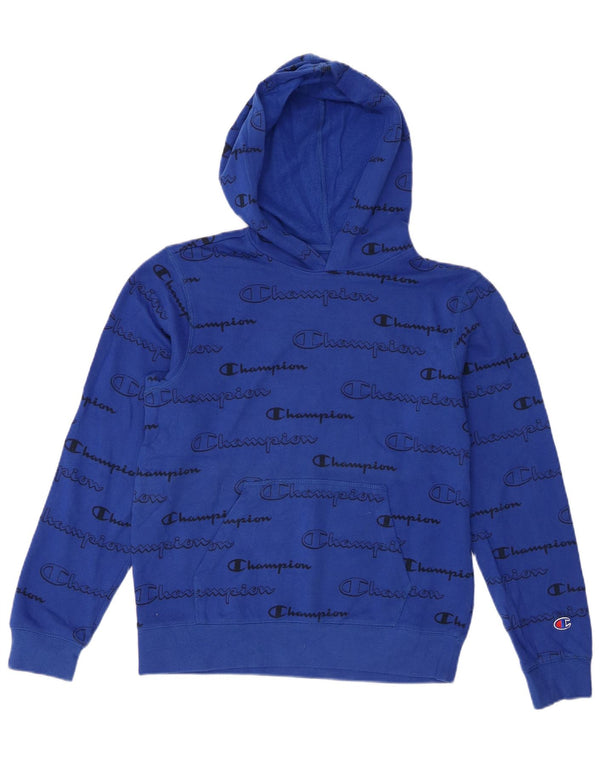 Champion Boys Graphic Hoodie Jumper 13-14 Years XL Blue Cotton