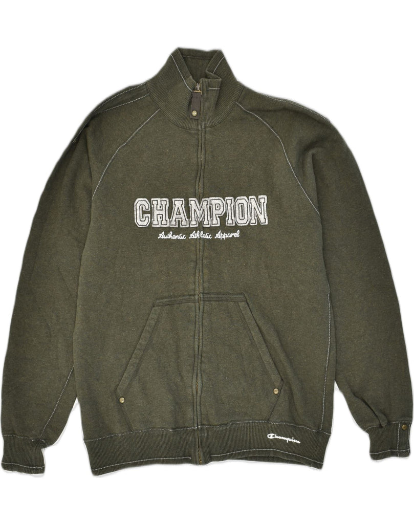 CHAMPION Mens Graphic Tracksuit Top Jacket Medium Khaki Cotton | Vintage Champion | Thrift | Second-Hand Champion | Used Clothing | Messina Hembry 