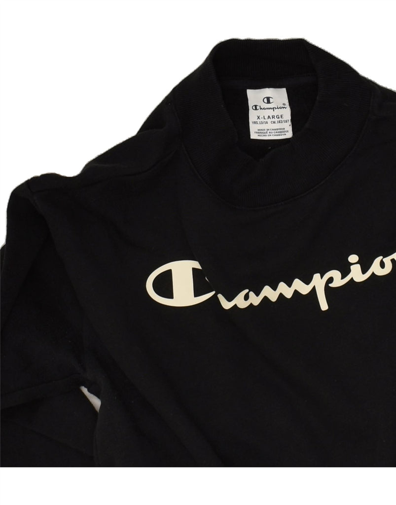 CHAMPION Boys Graphic Sweatshirt Jumper 13-14 Years XL Black Cotton | Vintage Champion | Thrift | Second-Hand Champion | Used Clothing | Messina Hembry 