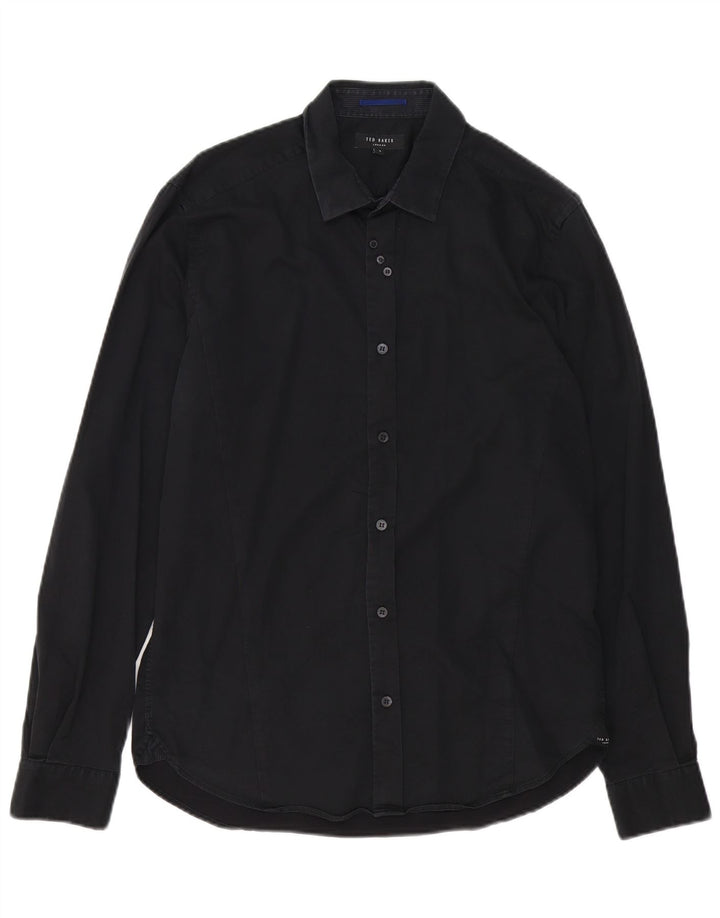 Ted Baker Mens Shirt Size 4 Large Black Cotton