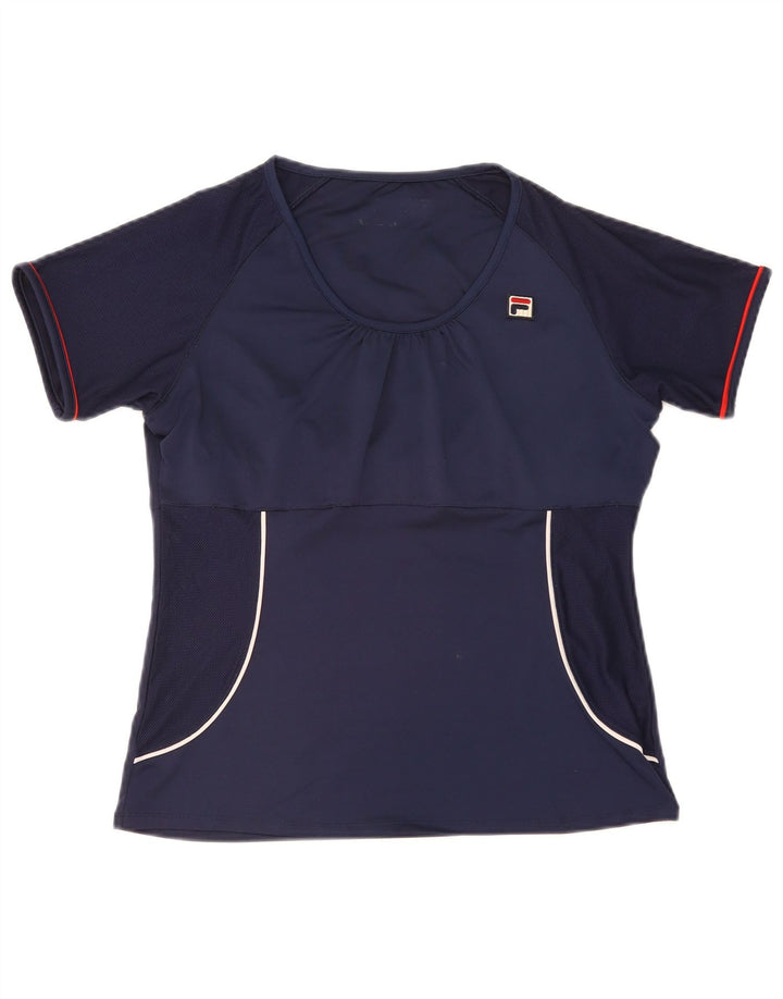 Fila Womens T-Shirt Top UK 14 Medium Navy Blue Polyester