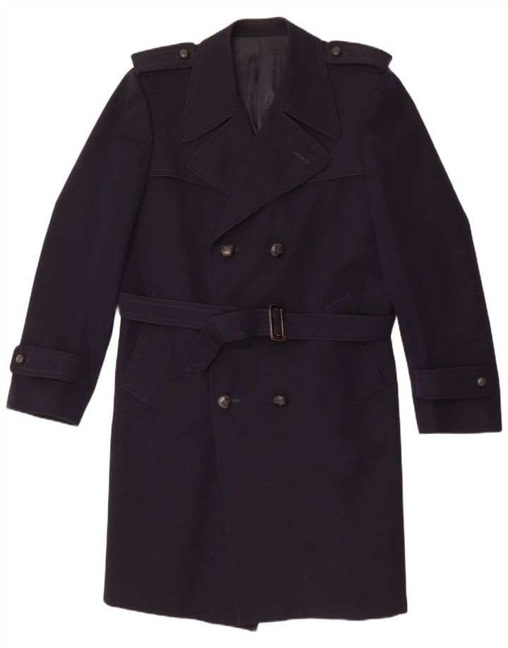Vintage Mens Double Breasted Coat UK 36 Small Navy Blue Wool