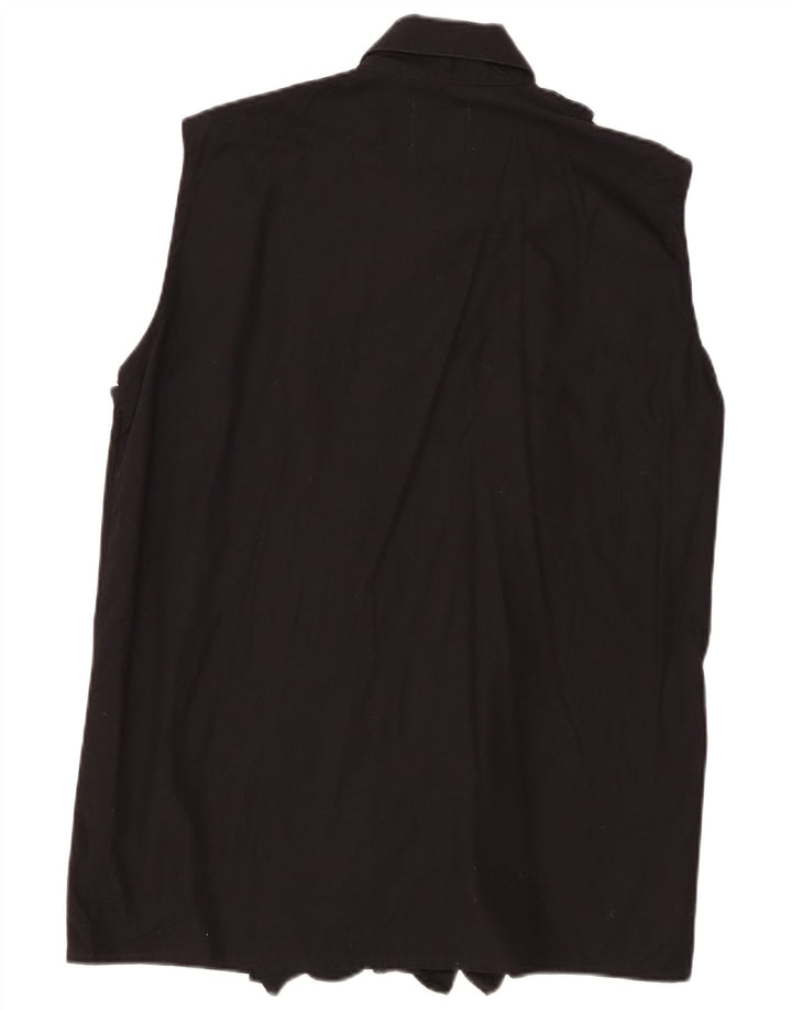 Vintage Womens Sleeveless Ruffle Front Shirt UK 18 XL Black