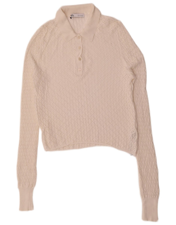 Zara Womens Polo Neck Jumper Sweater UK 12 Medium White Viscose