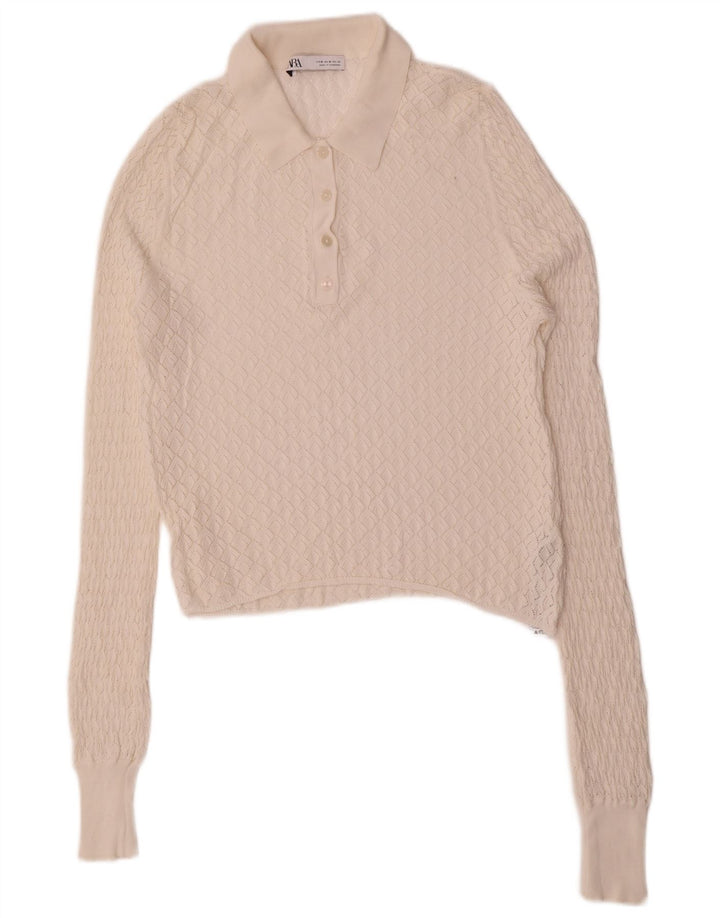 Zara Womens Polo Neck Jumper Sweater UK 12 Medium White Viscose