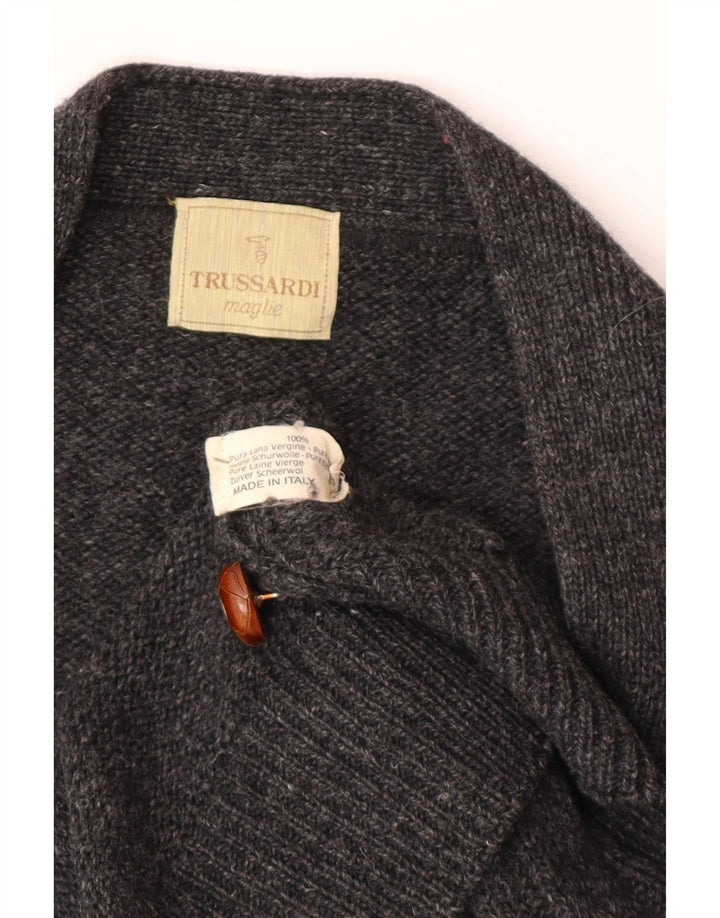 Trussardi Mens Cardigan Sweater Large Grey Wool