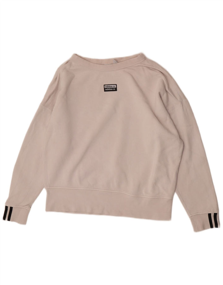 Adidas Womens Oversized Sweatshirt Jumper UK 10 Small White Cotton