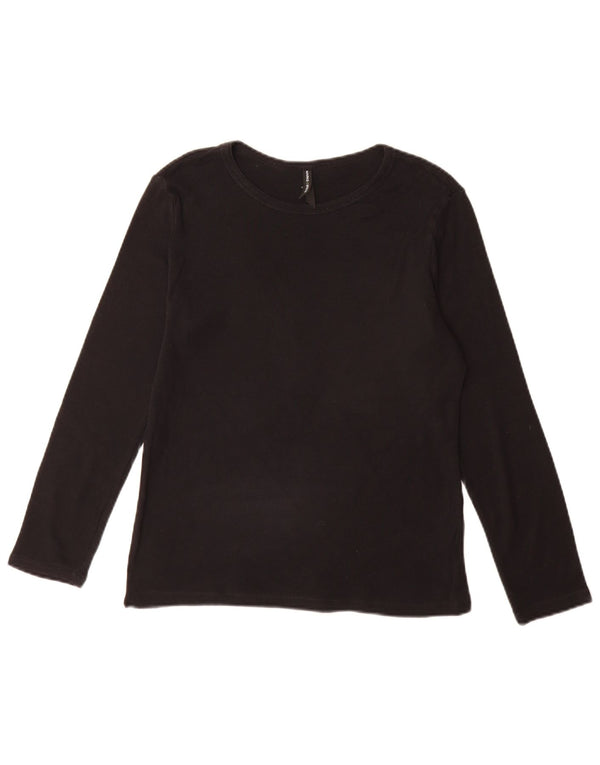 Marks & Spencer Womens Top Long Sleeve UK 14 Medium Black Cotton