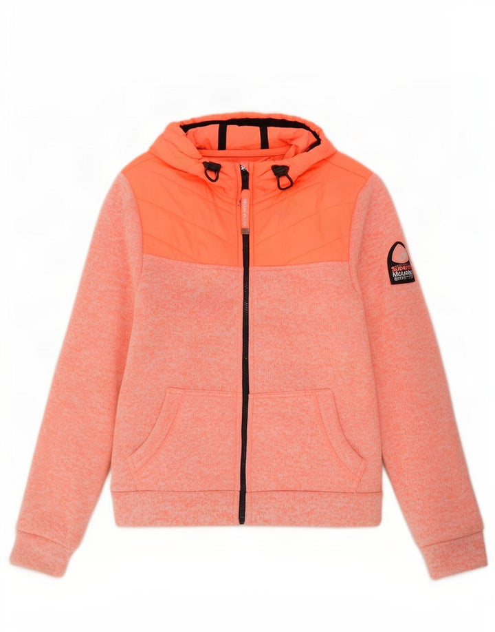 Superdry Womens Zip Hoodie Sweater UK 16 Large Orange Flecked Polyester
