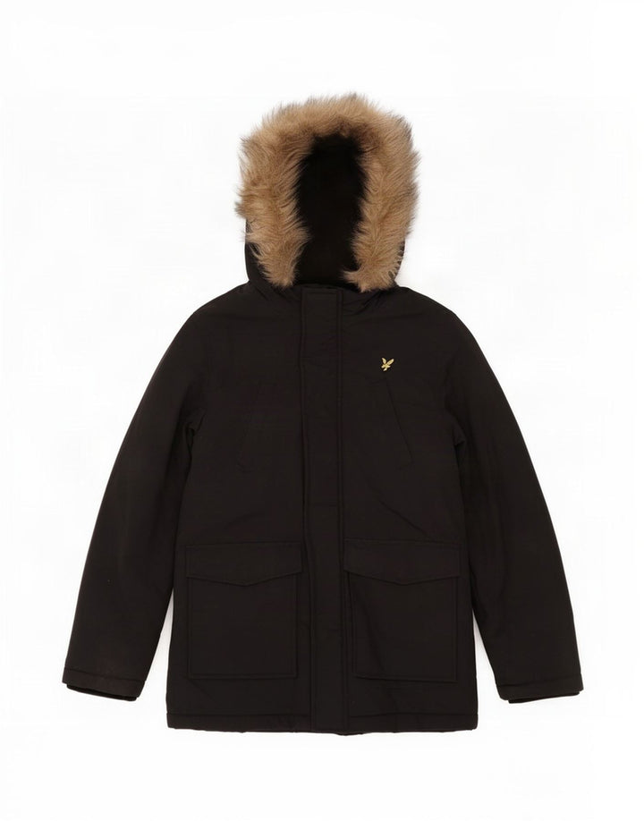 Lyle & Scott Boys Hooded Parka Jacket 7-8 Years Black Nylon