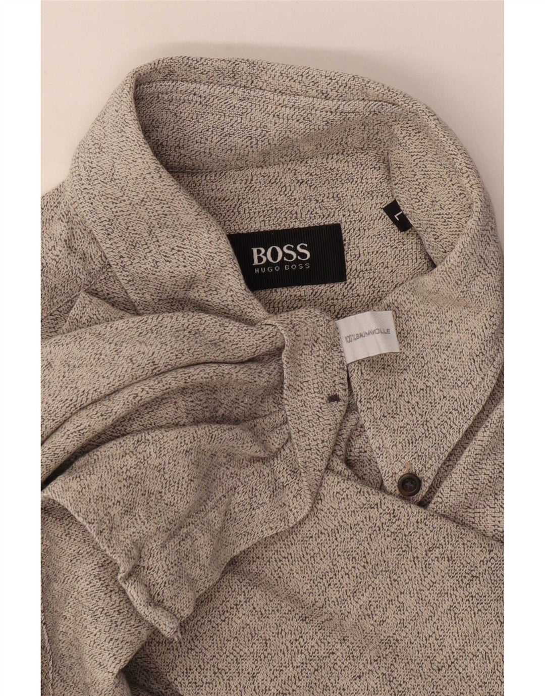 Hugo Boss Mens Flannel Shirt Large Grey Flecked Cotton