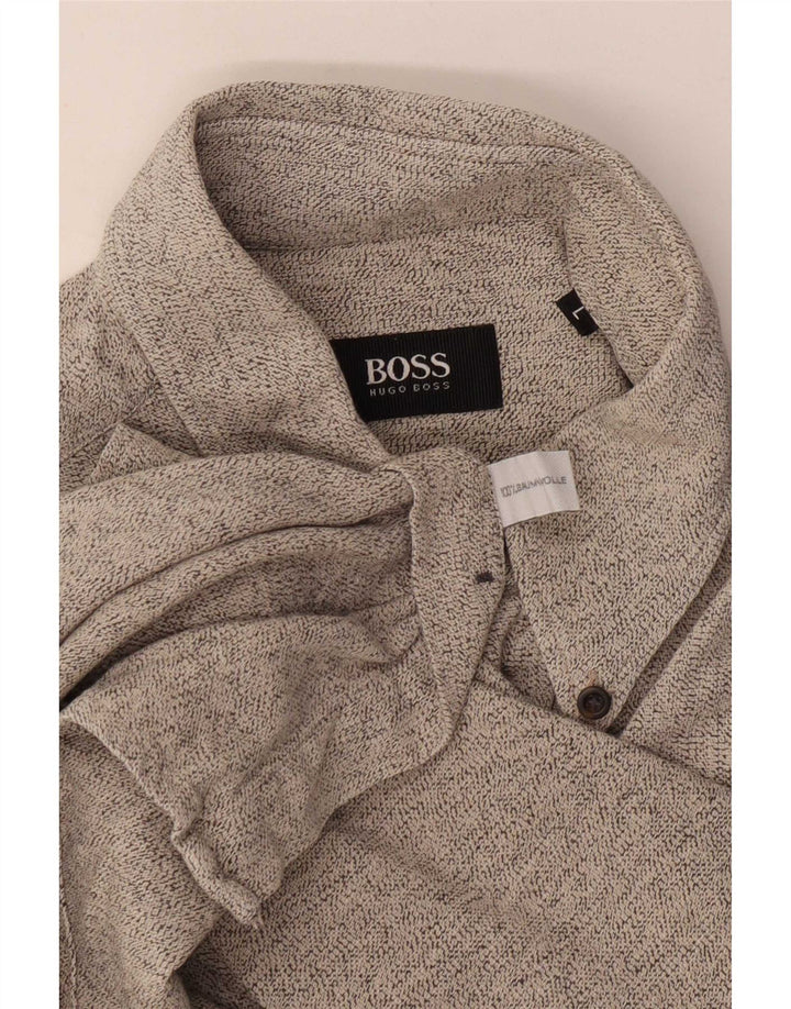 Hugo Boss Mens Flannel Shirt Large Grey Flecked Cotton