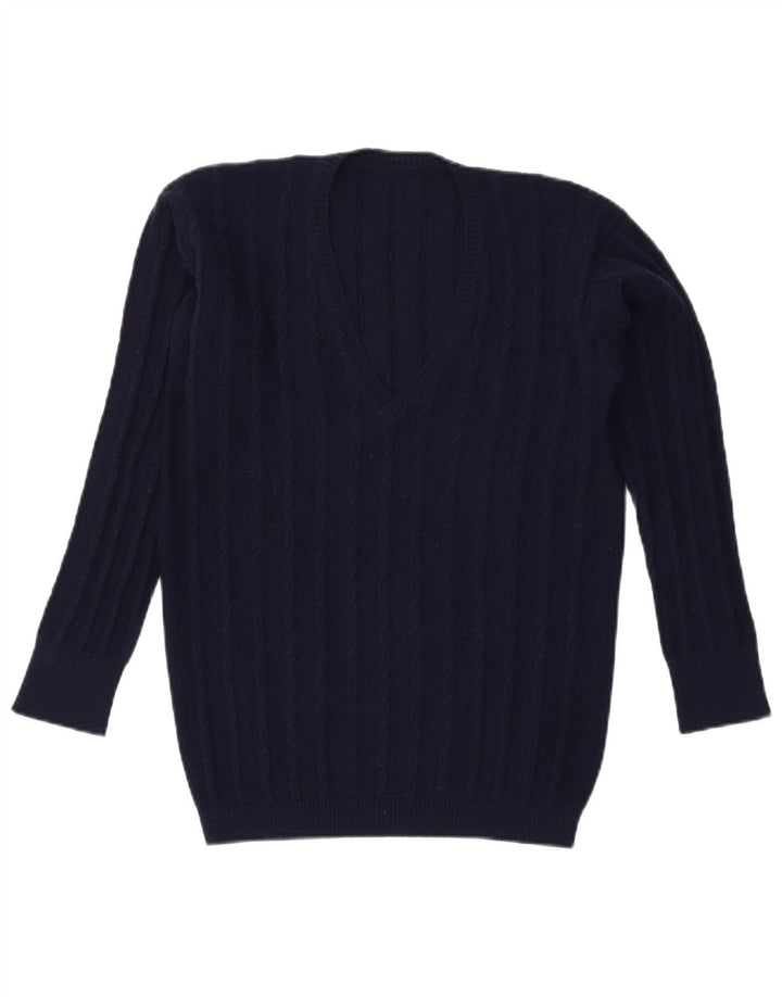 VINTAGE Womens V-Neck Jumper Sweater UK 16 Large Navy Blue