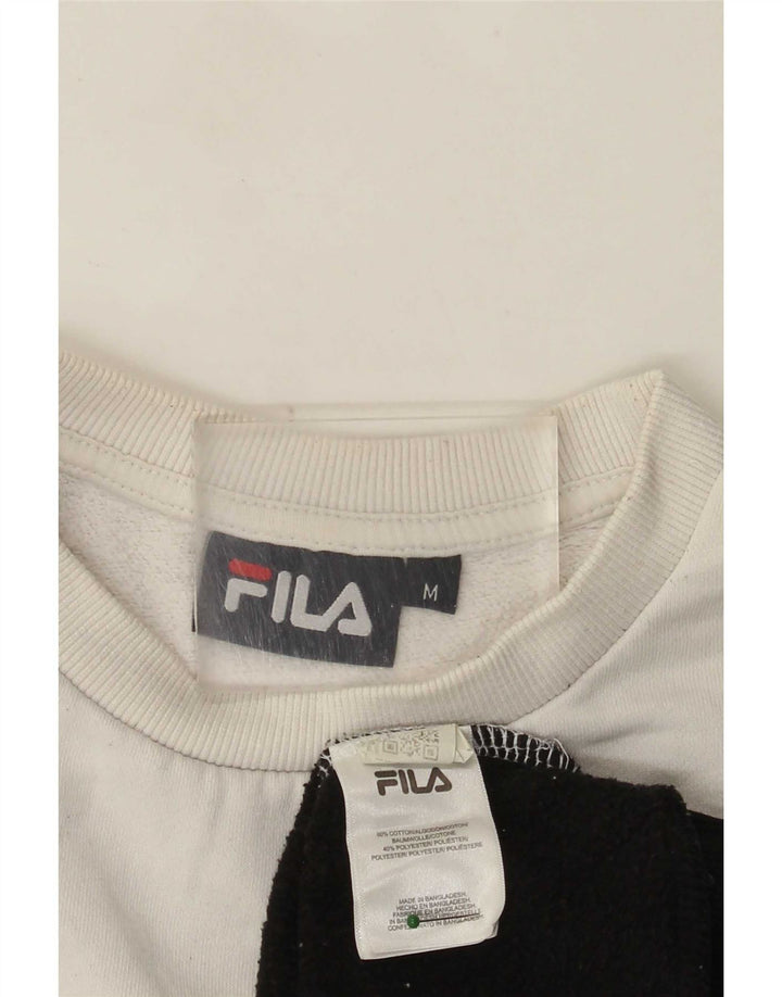 Fila Womens Graphic Sweatshirt Jumper UK 14 Medium White Colourblock Cotton
