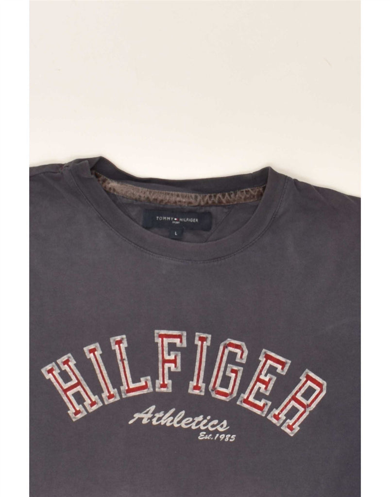 TOMMY HILFIGER Mens Slim Graphic T-Shirt Top Large Navy Blue Cotton Vintage Tommy Hilfiger and Second-Hand Tommy Hilfiger from Messina Hembry 