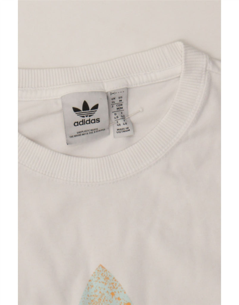 ADIDAS Womens Graphic T-Shirt Top UK 14 Large White Cotton Vintage Adidas and Second-Hand Adidas from Messina Hembry 