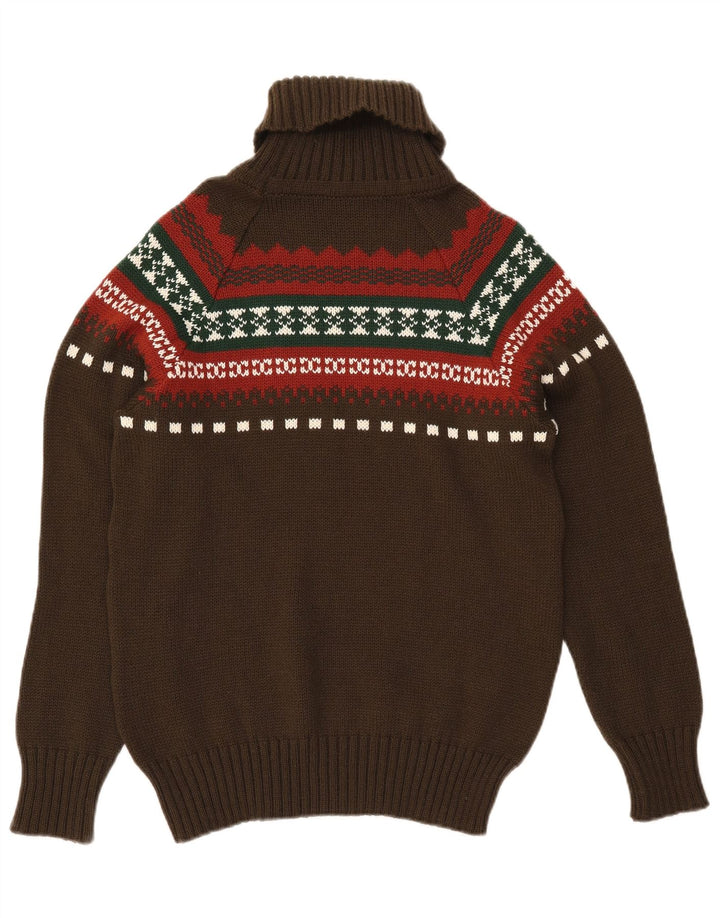 VINTAGE Mens Roll Neck Jumper Sweater Small Khaki Fair Isle
