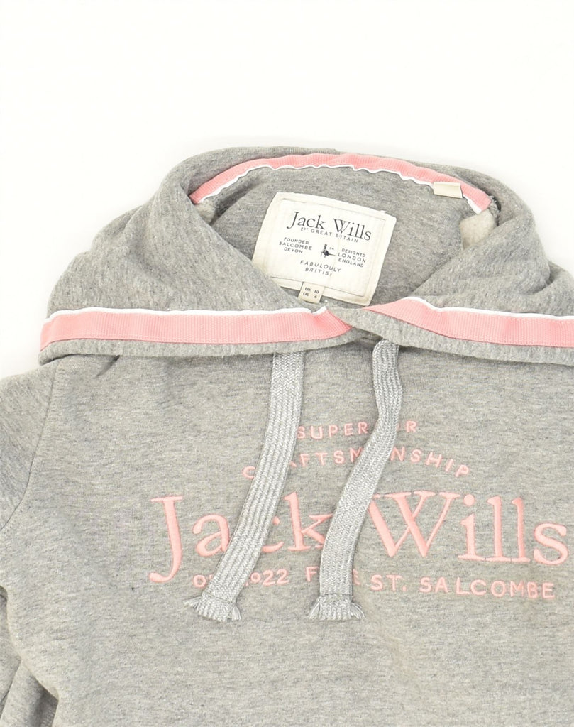 JACK WILLS Womens Graphic Hoodie Jumper UK 10 Small  Grey Cotton | Vintage Jack Wills | Thrift | Second-Hand Jack Wills | Used Clothing | Messina Hembry 