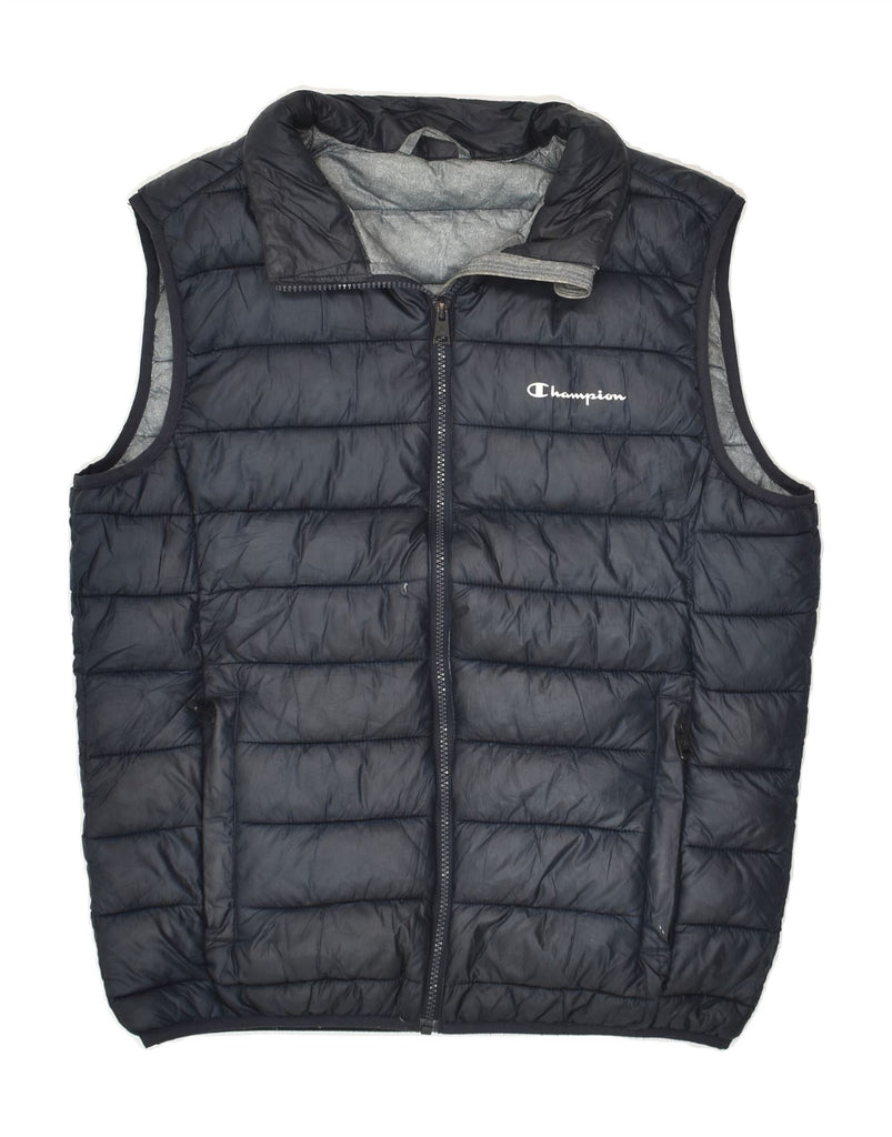 CHAMPION Mens Padded Gilet UK 38 Medium Navy Blue Polyester | Vintage Champion | Thrift | Second-Hand Champion | Used Clothing | Messina Hembry 