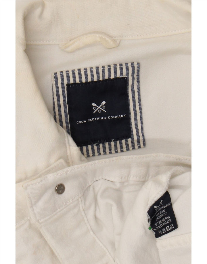 CREW CLOTHING Womens Crop Denim Jacket UK 14 Medium White Cotton