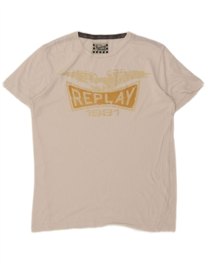 Replay Mens Graphic T-Shirt Top Medium White