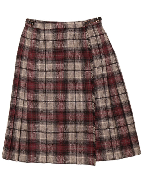 Deerstalker Womens Pleated Wrap Skirt W28 Medium Red Plaid Wool