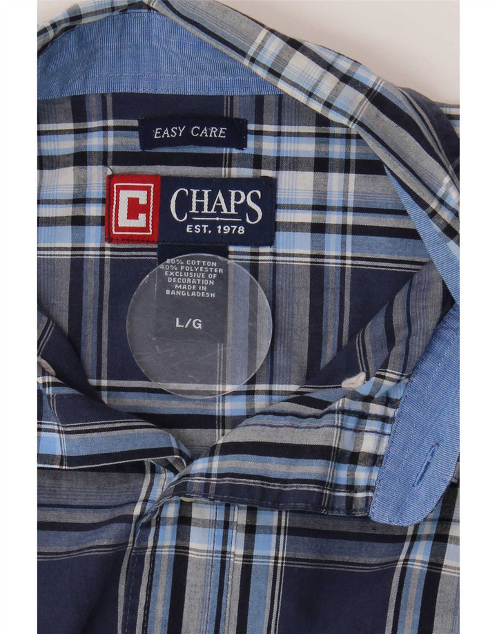 Chaps Mens Easy Care Short Sleeve Shirt Large Navy Blue Check Cotton