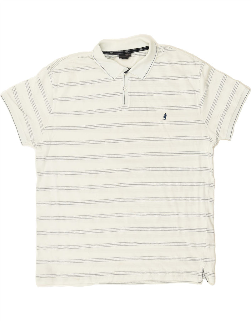 MARLBORO CLASSICS Mens Polo Shirt 2XL White Striped Cotton | Vintage Marlboro Classics | Thrift | Second-Hand Marlboro Classics | Used Clothing | Messina Hembry 