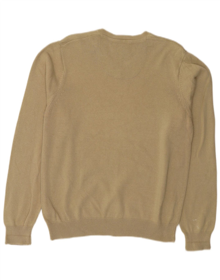 Marks & Spencer Mens Blue Harbour V-Neck Jumper Sweater Medium Beige Cotton