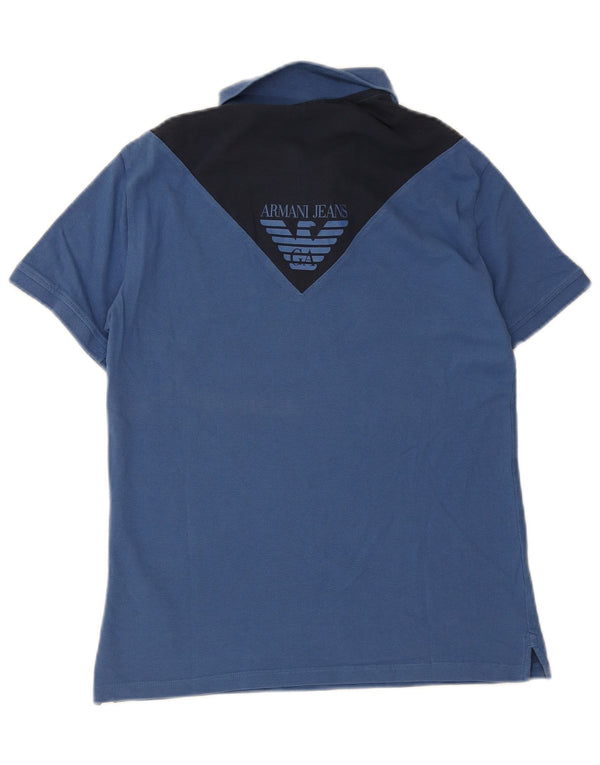 Armani Jeans Mens Graphic Polo Shirt XL Blue Colourblock Cotton