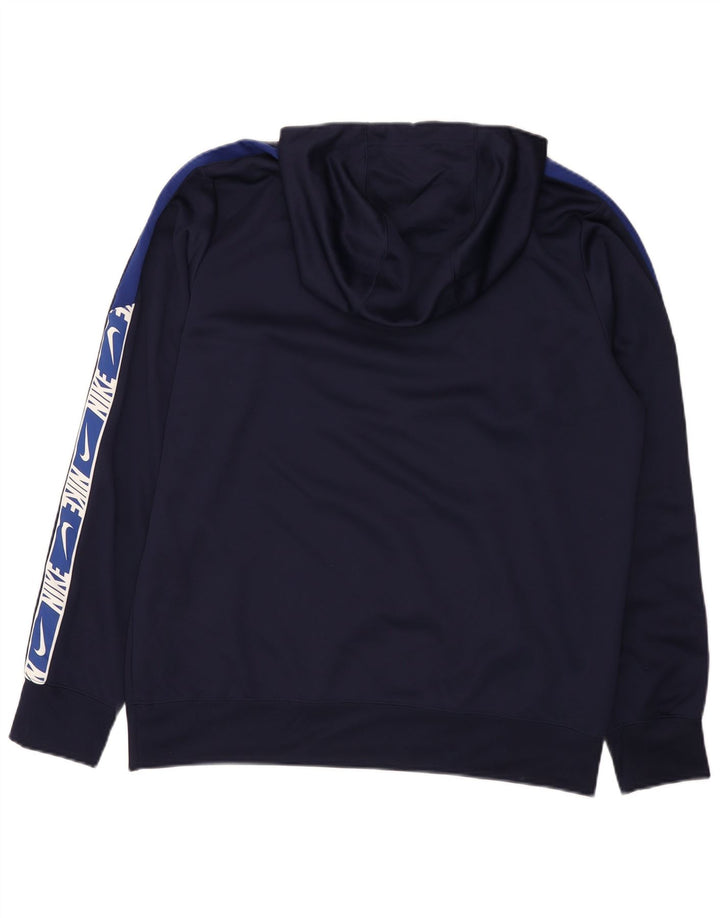 Nike Mens Graphic Hoodie Jumper Large Navy Blue Colourblock Polyester