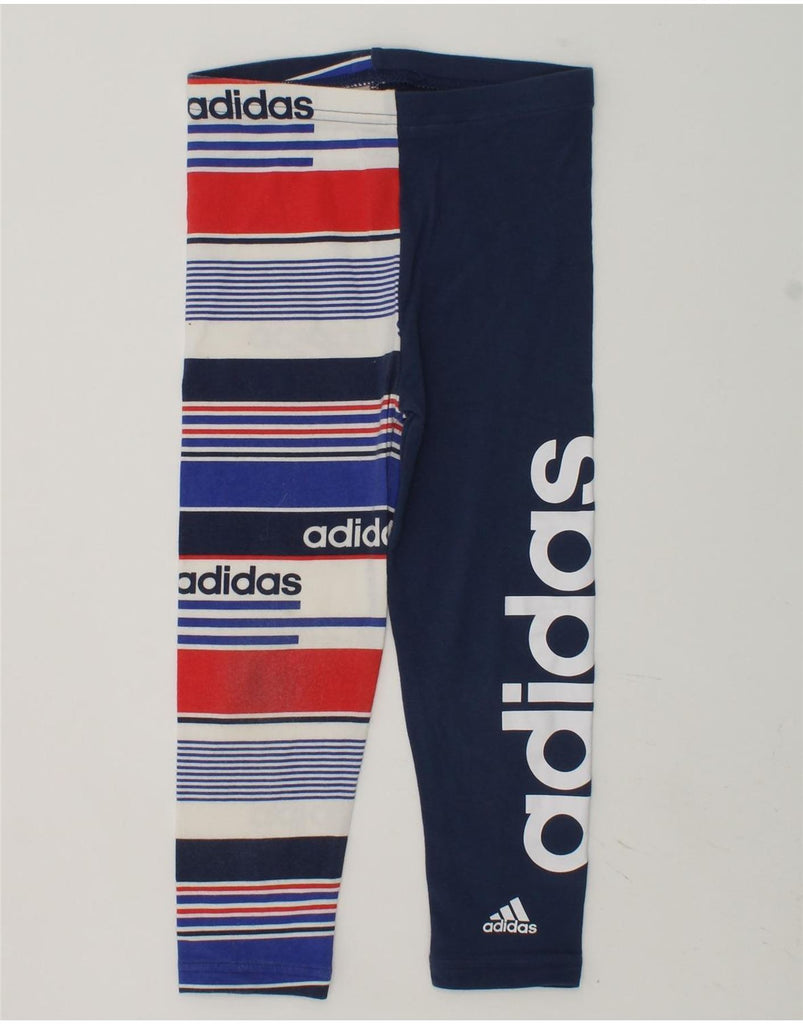 ADIDAS Girls Graphic Leggings 3-4 Years Navy Blue Striped | Vintage Adidas | Thrift | Second-Hand Adidas | Used Clothing | Messina Hembry 