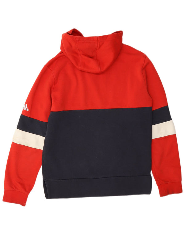 Adidas Boys Graphic Hoodie Jumper 13-14 Years Red Colourblock Cotton
