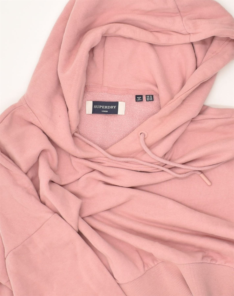 SUPERDRY Womens Crop Hoodie Jumper UK 14 Large Pink Cotton | Vintage Superdry | Thrift | Second-Hand Superdry | Used Clothing | Messina Hembry 