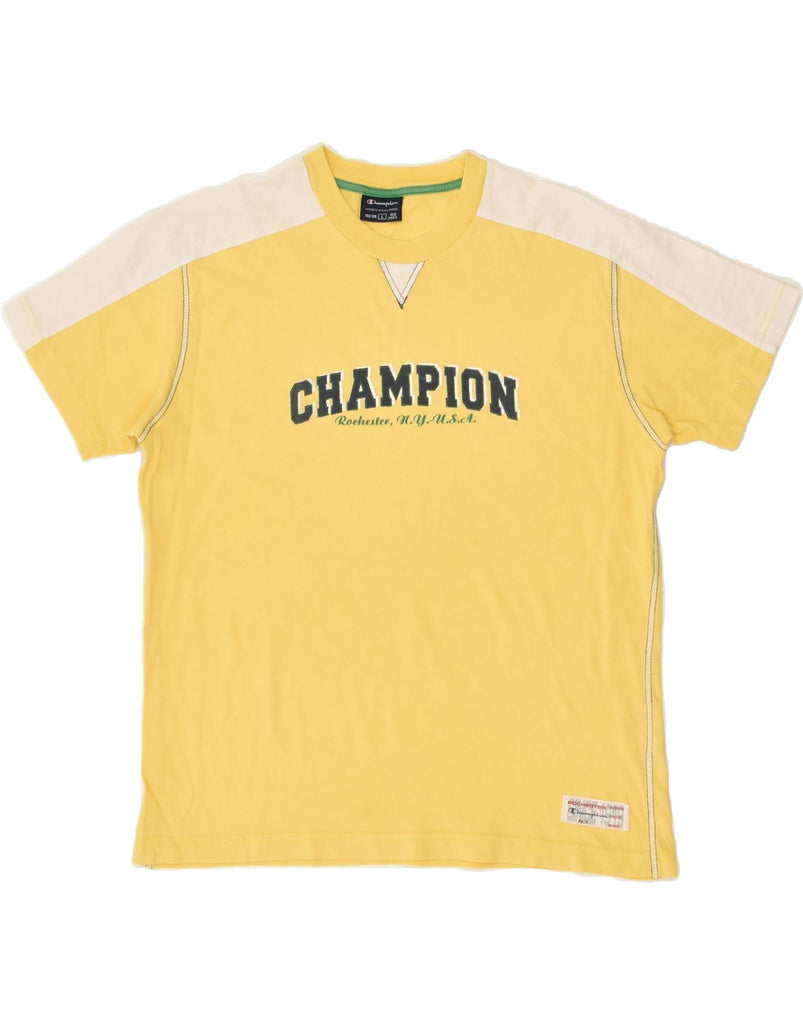 CHAMPION Boys Graphic T-Shirt Top 11-12 Years Large  Yellow Colourblock | Vintage Champion | Thrift | Second-Hand Champion | Used Clothing | Messina Hembry 