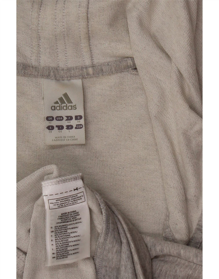 Adidas Womens Zip Hoodie Sweater UK 12 Medium Grey Flecked Cotton