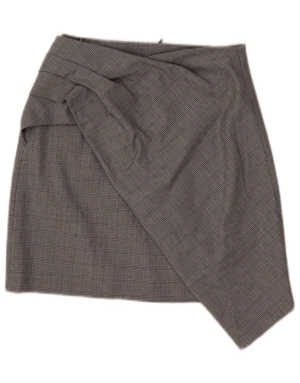 Zara Womens Mini Asymmetrical Skirt XS W26  Grey Check Polyamide