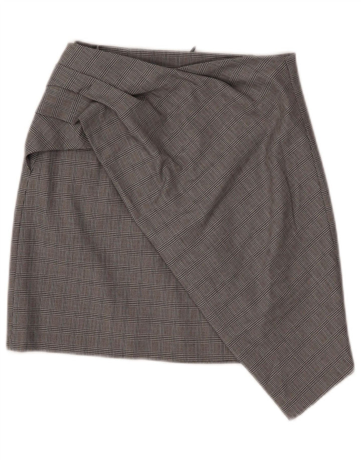 Zara Womens Mini Asymmetrical Skirt XS W26  Grey Check Polyamide