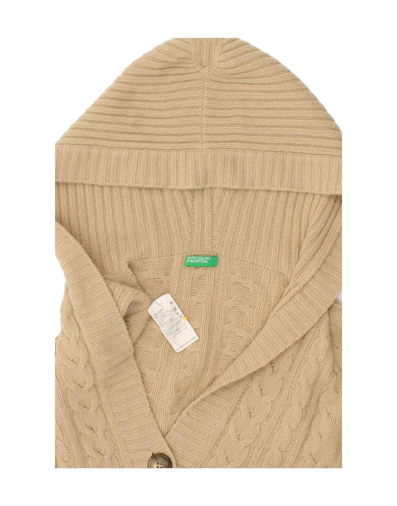 BENETTON Womens Hooded V-Neck Jumper Sweater UK 14 Medium Beige Wool | Vintage Benetton | Thrift | Second-Hand Benetton | Used Clothing | Messina Hembry 