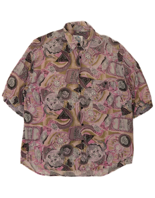 Vintage Mens Abstract Pattern Short Sleeve Shirt Medium Multicoloured