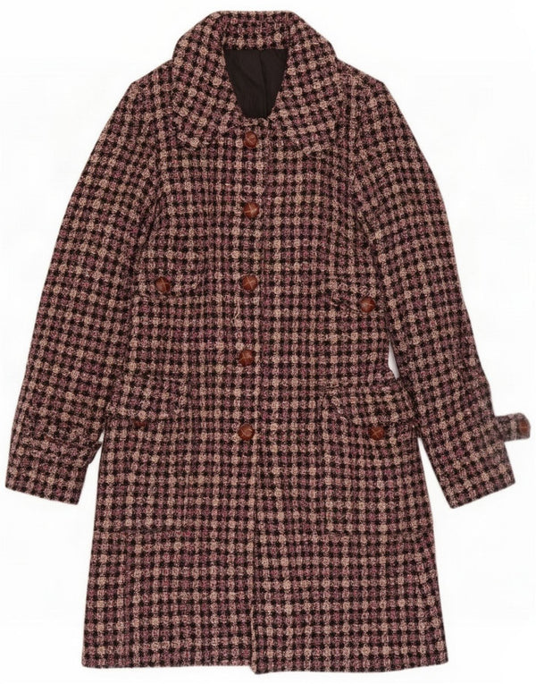 Vintage Womens Overcoat UK 14 Large Multicoloured Plaid Acrylic Classic