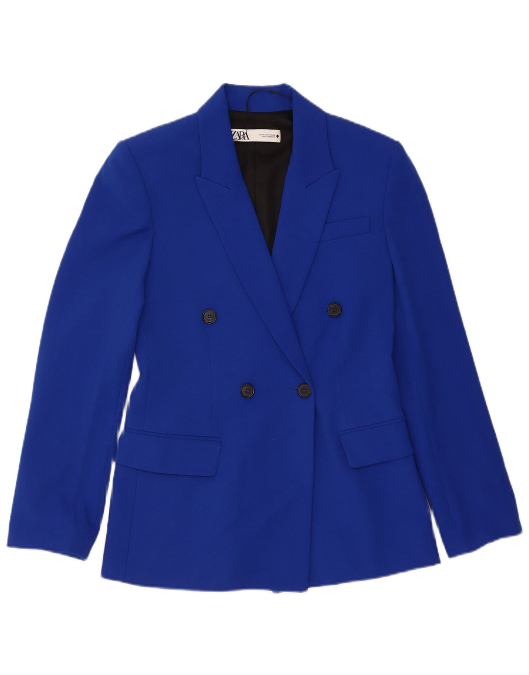 Zara Womens Loose Fit Double Breasted Blazer Jacket UK 6 XS Blue Polyester