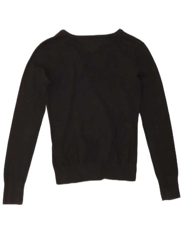 Tommy Hilfiger Womens V-Neck Jumper Sweater UK 6 XS Black Cotton